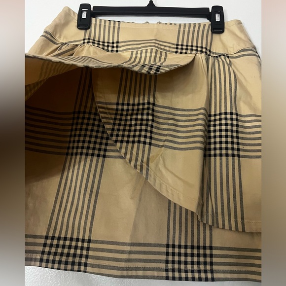 Tulle Beige Black Plaid Layered Wrap Peplum Mini Skirt - Picture 2 of 5